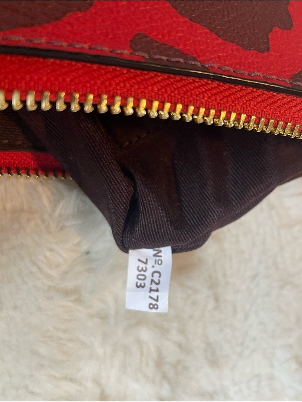 Coach Red Leopard Print Wristlet Clutch with Brown Accents - Picture 7 of 9